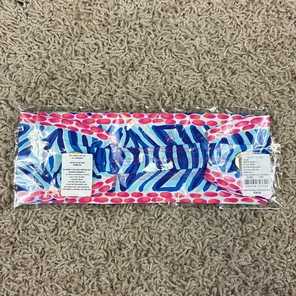 New Lilly Pulitzer button up headband blue Pundy isle be back